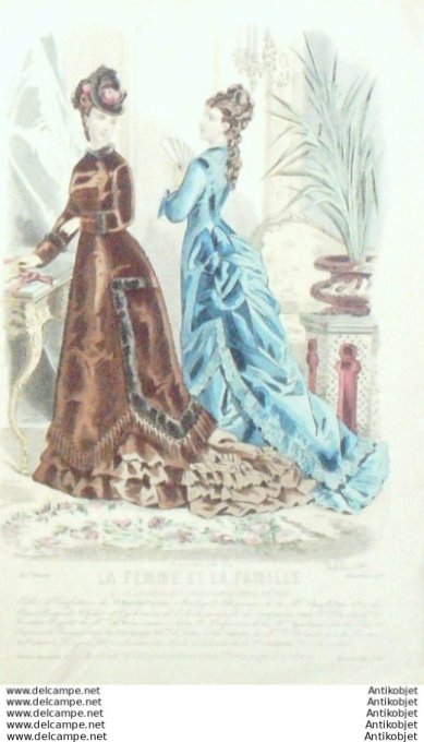 Gravure Mode La Femme & La  Famille 1876 # 12 (Old Fashion plate)