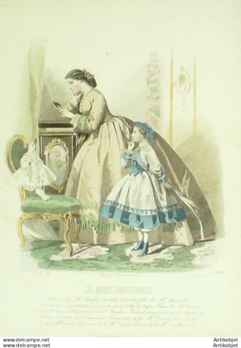Gravure Les Modes Parisiennes 1863 #1094 Robe Perkale Maison Cagelin