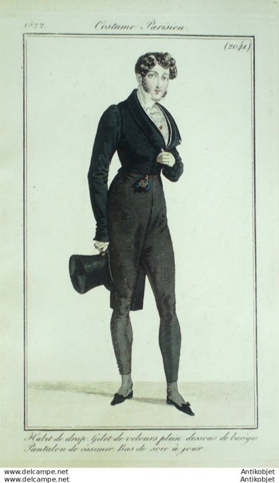 Costume Parisien 1822 # 2041 Habit de drap homme Gilet de velours