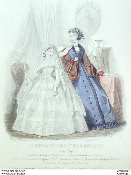 Gravure Mode J.Dames & Demoiselles 1859 # 812 (Old Fashion plate)