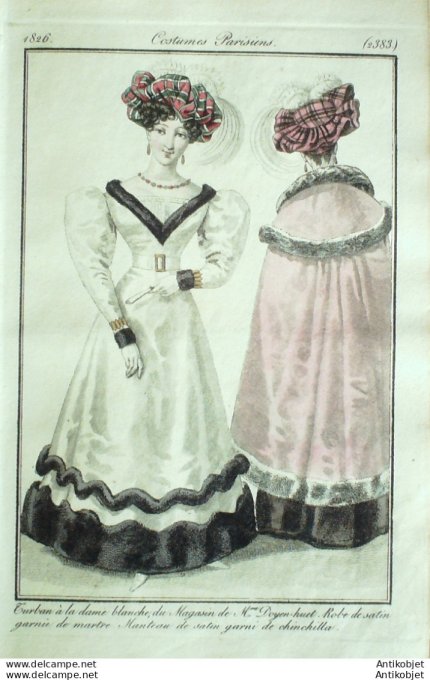 Costume Parisien 1826 # 2383 Manteau robe de satin chinchilla