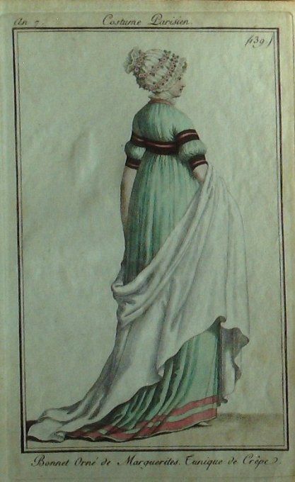 Gravure Mode Costume Parisien 1799 an  7 # 139 (eau forte old Fashion plate