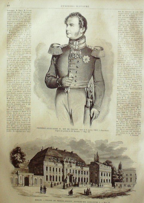 L'Univers illustré 1861 # 139 Sundgau (68) Guillaume IV, Roi de Prusse Berlin Watteau