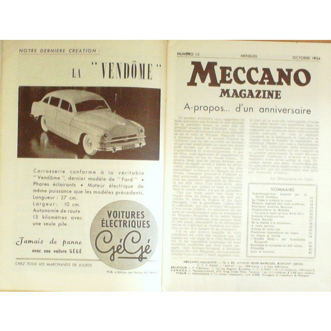 Meccano Magazine Vespa Char Romain/De Watt Meccano Simca 9 Aronde 1954