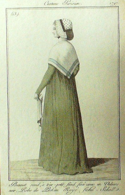 Gravure Mode Costume Parisien 1797 an  5 #  13 (eau forte old Fashion plate