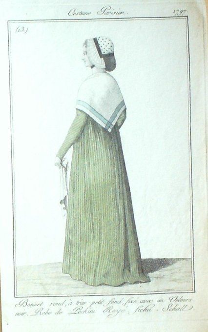 Gravure Mode Costume Parisien 1797 an  5 #  13 (eau forte old Fashion plate