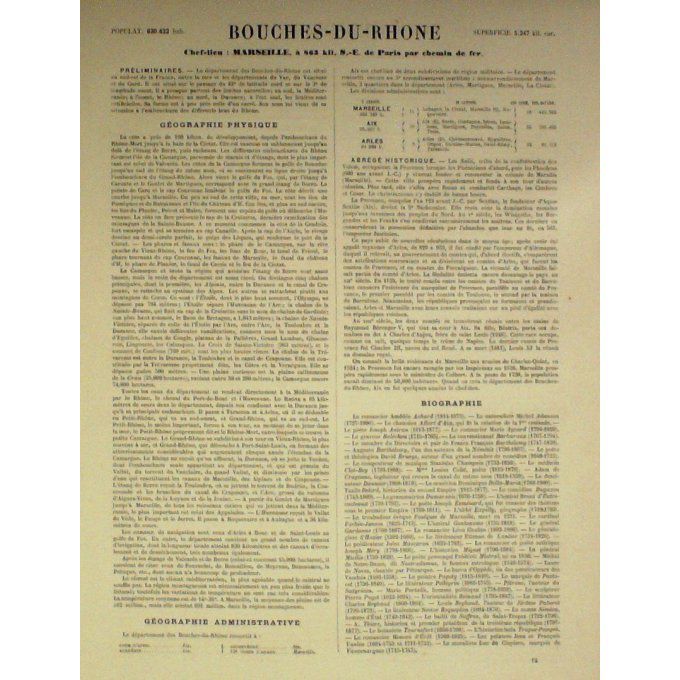 Carte BOUCHES du RHONE (13) MARSEILLE Graveur LECOQ WALTNER BARBIER 1868