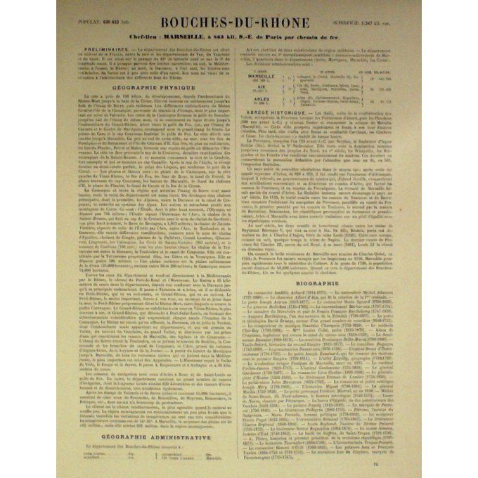 Carte Bouches Du Rhone (13) Marseille Graveur Lecoq Waltner Barbier 1868