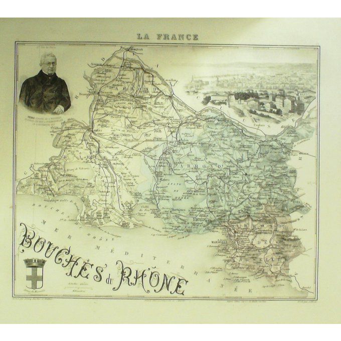 Carte BOUCHES du RHONE (13) MARSEILLE Graveur LECOQ WALTNER BARBIER 1868