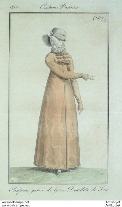 Gravure de mode Costume Parisien 1816 n°1607 Douillette de soie