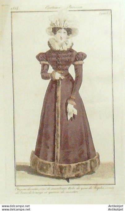 Costume Parisien 1823 # 2208 Robe gros de Naples & Brandebourgs