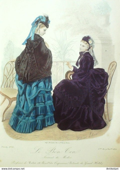 Gravure Mode Le Bon Ton 1872 # 35 (aquarelle old fashion plate)