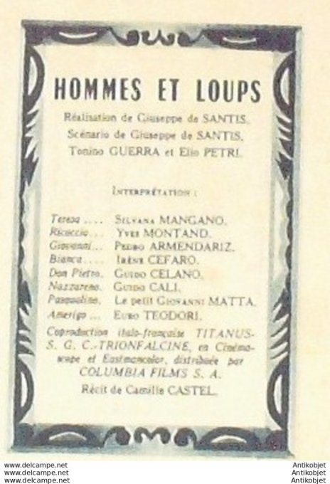 Hommes & Loups Yves Montand Silvana Mangano  + Film