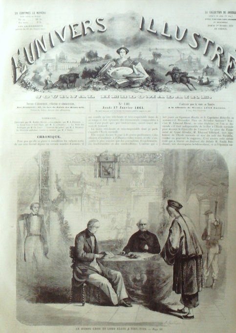 L'Univers illustré 1861 # 140 Chine Tien-Tsin baron gros & Lord musicien ambulant