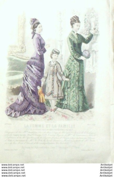 Gravure Mode La Femme & La  Famille 1877 # 03 (Old Fashion plate)