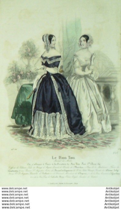 Gravure Mode Le Bon Ton 1843 # 801 (aquarelle old fashion plate)