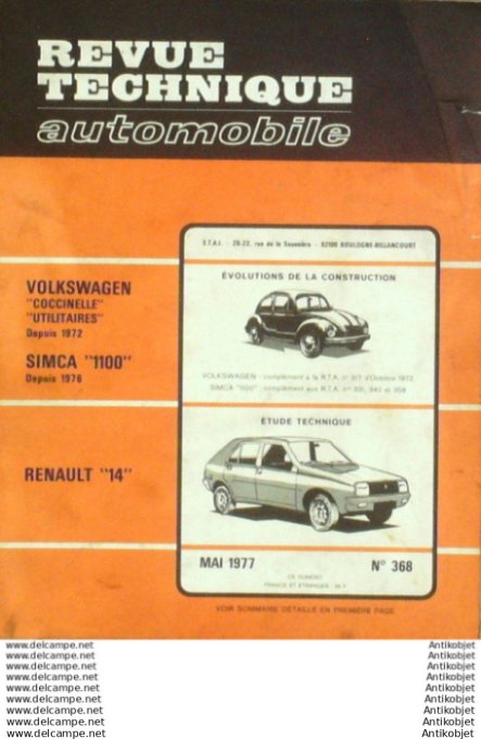 R.T Automobile Renault 14 Volkswagen Coccinelle Simca 1100   # 368