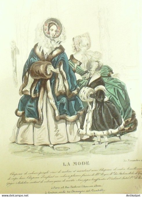 Gravure La mode 1839 # 44 (aquarelle old Fashion plate)