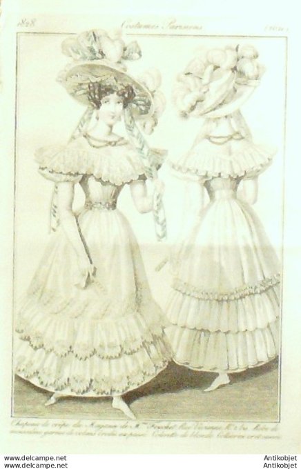 Costume Parisien 1828 # 2621 Capote de gros de Naples  chapeau
