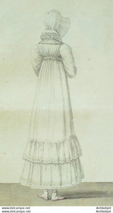Gravure de mode Costume Parisien 1812 n°1256 Robe velours garnie