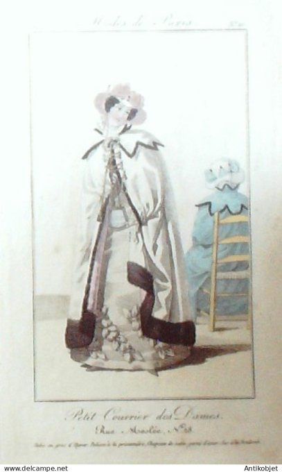 Gravure de mode Petit courrier des Dames 1822 n°  21 Robe gros d'hiver