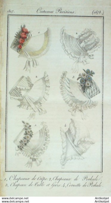 Gravure Mode Costume Parisien 1817 # 1678 (eau forte old Fashion plate