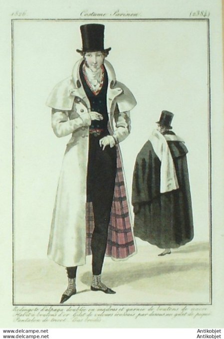 Gravure de mode Costume Parisien 1826 n°2384 Redingote d'alpaga homme