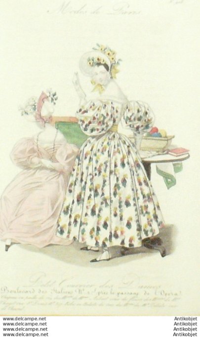 Gravure Mode Courrier des Dames 1831 #  908 (eau forte old Fashion plate)
