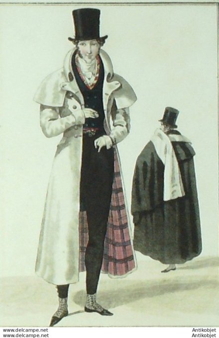 Gravure de mode Costume Parisien 1826 n°2384 Redingote d'alpaga homme