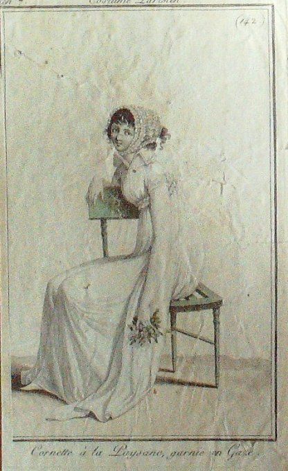 Gravure Mode Costume Parisien 1799 an  7 # 142 (eau forte old Fashion plate