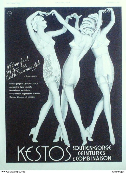 Publicité Lingerie Kestos Vahiné signée Lk 1940