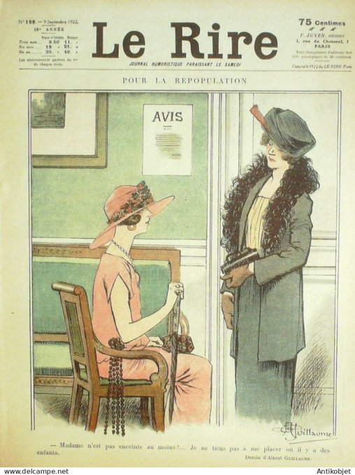 Le Rire 1922-09- 9 # 188 Journal humoristique Ed.Originale Pompe a Phynances