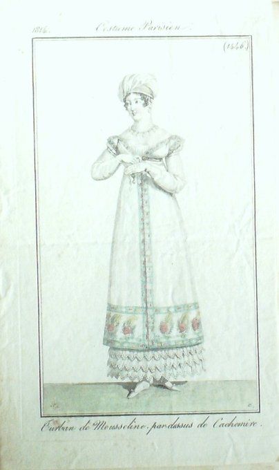 Gravure Mode Costume Parisien 1814 # 1446 (eau forte old Fashion plate