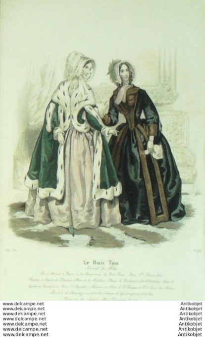 Gravure Mode Le Bon Ton 1843 # 794 (aquarelle old fashion plate)