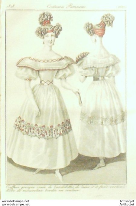 Costume Parisien 1828 # 2622 Robe mousseline brodée