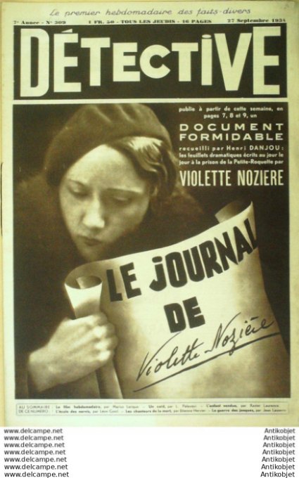 Détective 1934 n°309 dpt 59-75-83 Barcelone Shangai Violette Nozière