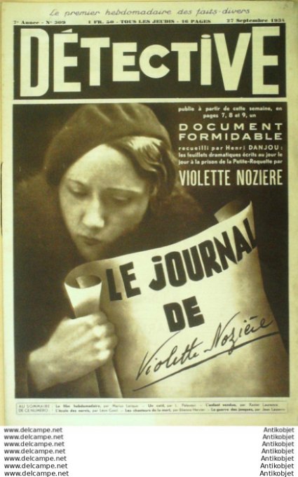 Détective 1934 # 309 Toulon Lille Chine Shangai Violette Nozière