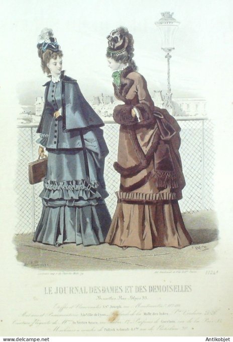 Gravure Mode J.Dames & Demoiselles 1866 # 1124 (Old Fashion plate)