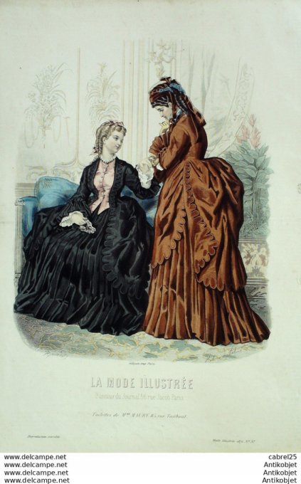 Gravure de mode La Mode illustrée 1872 n°37 (Maison Maury)