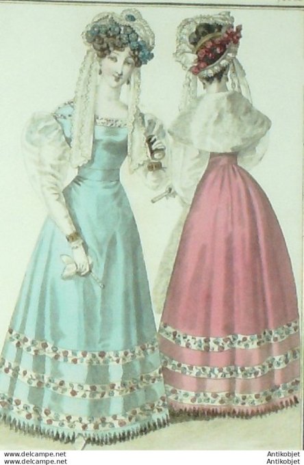 Gravure de mode Costume Parisien 1826 n°2385 Robe cachemire ornée