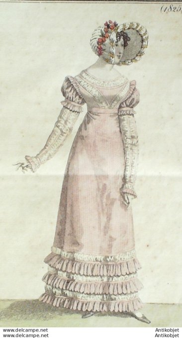 Gravure de mode Costume Parisien 1819 n°1825 Robe mousseline