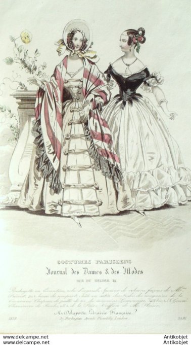 Gravure Mode Costume Parisien 1838 # 3591 (eau forte old Fashion plate