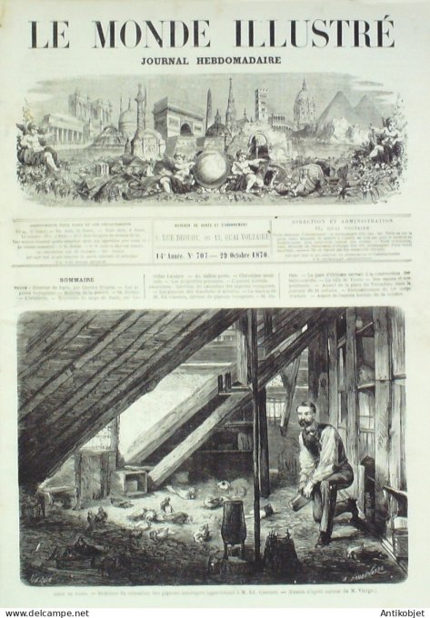 Le Monde illustré 1870 n°707 Tours (37) Gare Orléans Aurore Boréale Pigeons voyageurs