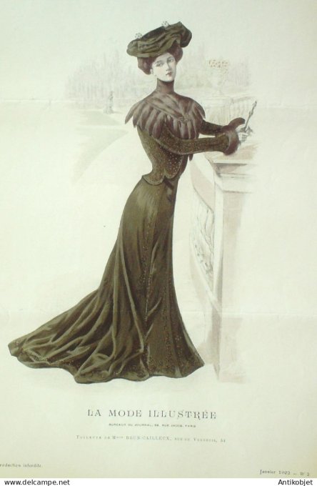 Gravure Mode illustree 1902 #  2 (Old Fashion plate) RARE