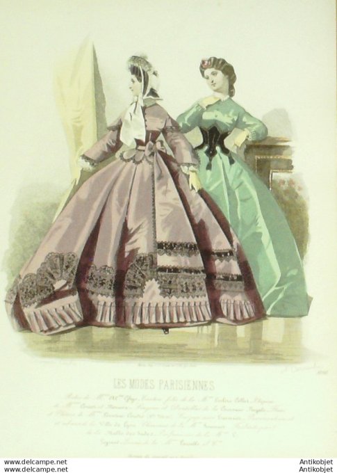 Gravure Les Modes Parisiennes 1863 #1096 Toilettes velours Maison Ghys
