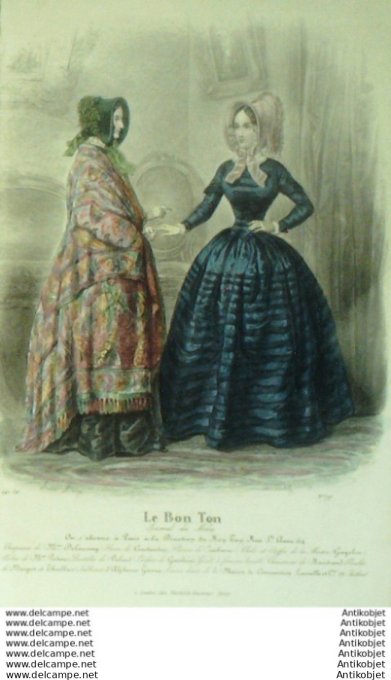 Gravure Mode Le Bon Ton 1843 # 797 (aquarelle old fashion plate)