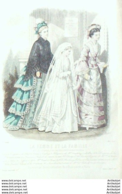 Gravure Mode La Femme & La  Famille 1874 # 05 (Old Fashion plate)