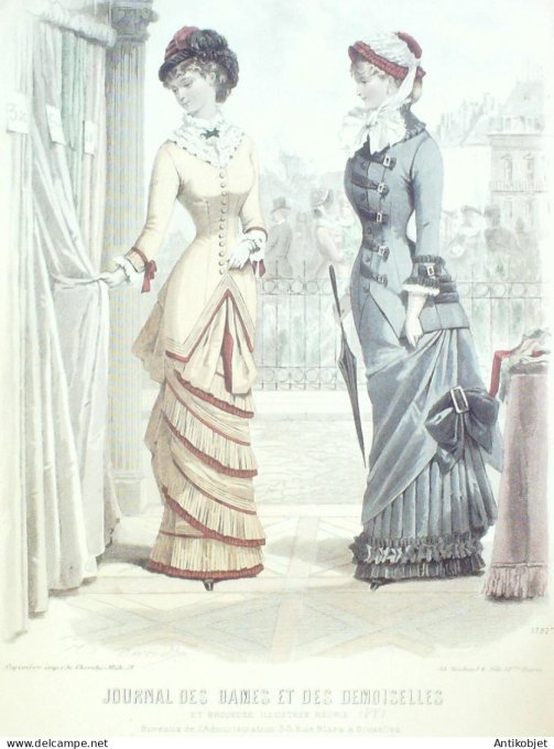 Gravure Mode J.Dames & Demoiselles 1875 # 1792 (Old Fashion plate)