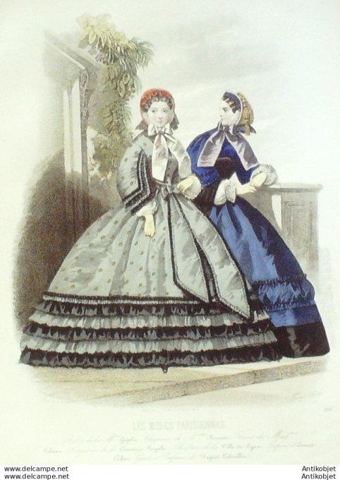 Gravure Les Modes Parisiennes 1860 # 901 Robes de ville Maison Gagelin
