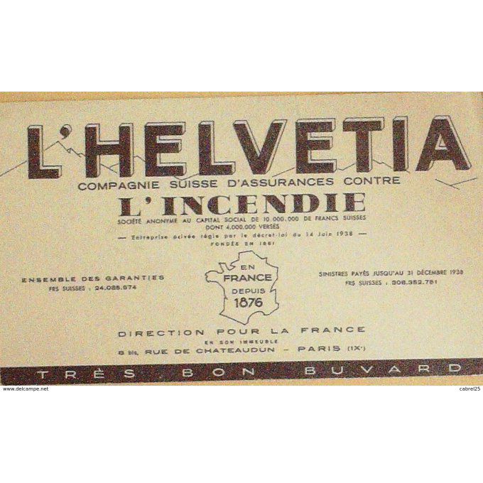 Buvard L'HELVETIA Cie Assurance SUISSE